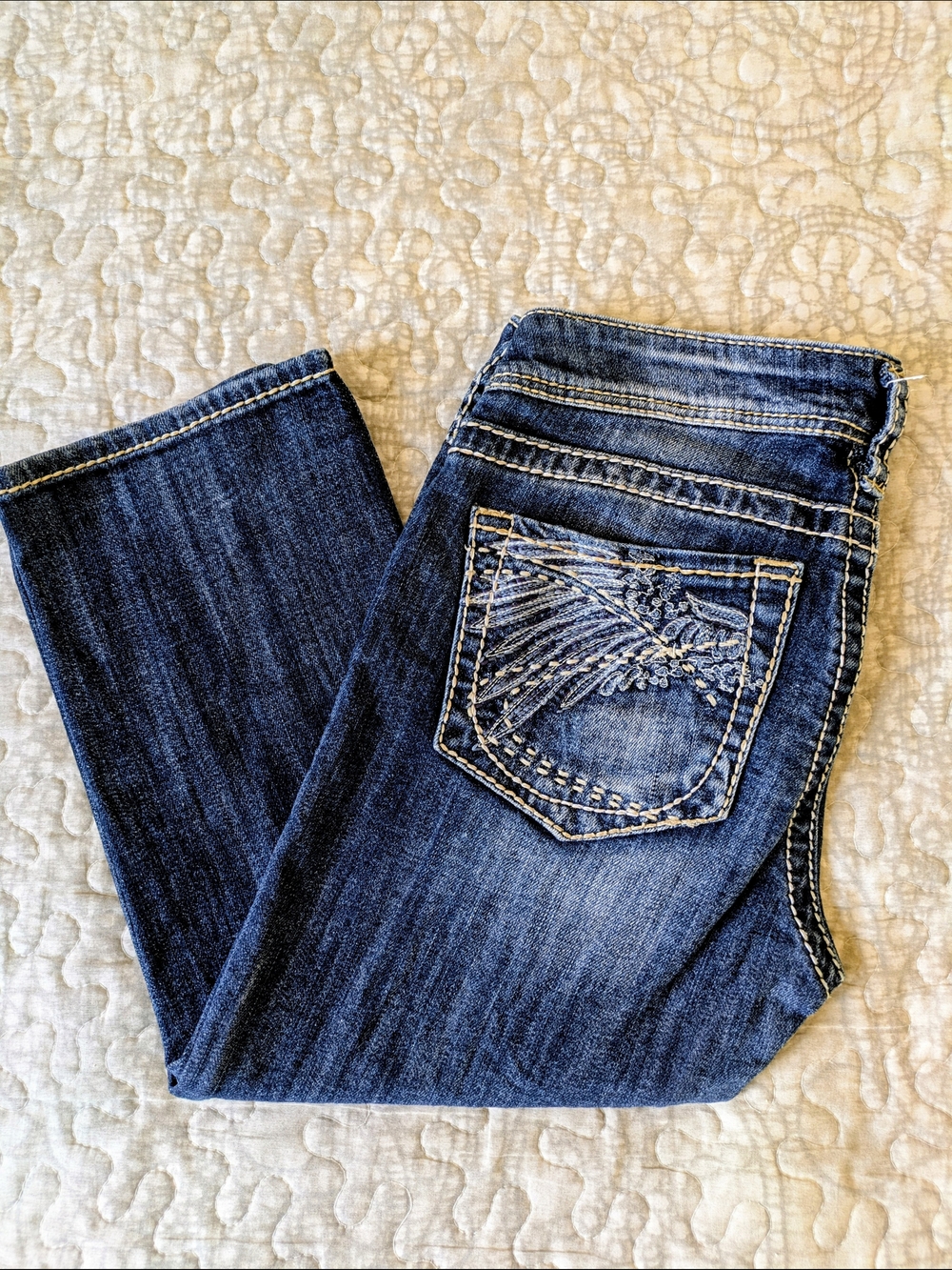 Silver Jeans Co. Distressed Cropped Capris Jeans with Embroidered Back Pockets